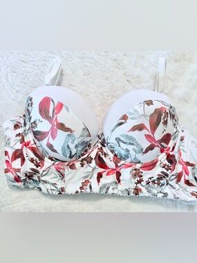 Floral Underwire Longline Bra - White & Pink